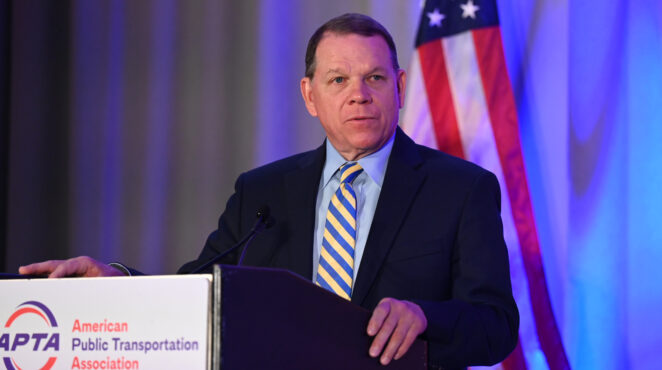 Representative Sam Graves speaking at an APTA meeting