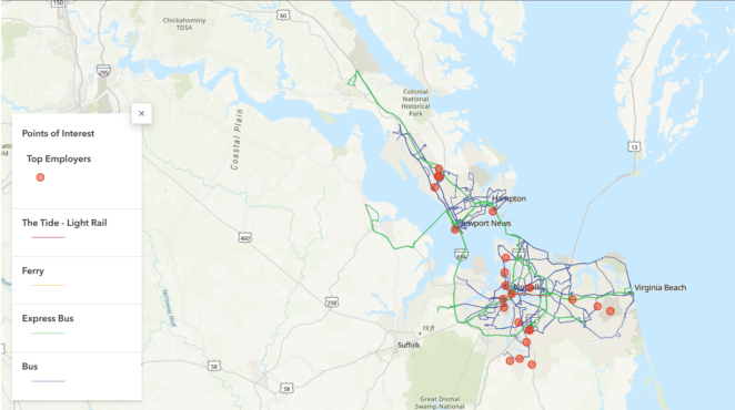 Map with HRT transit lines