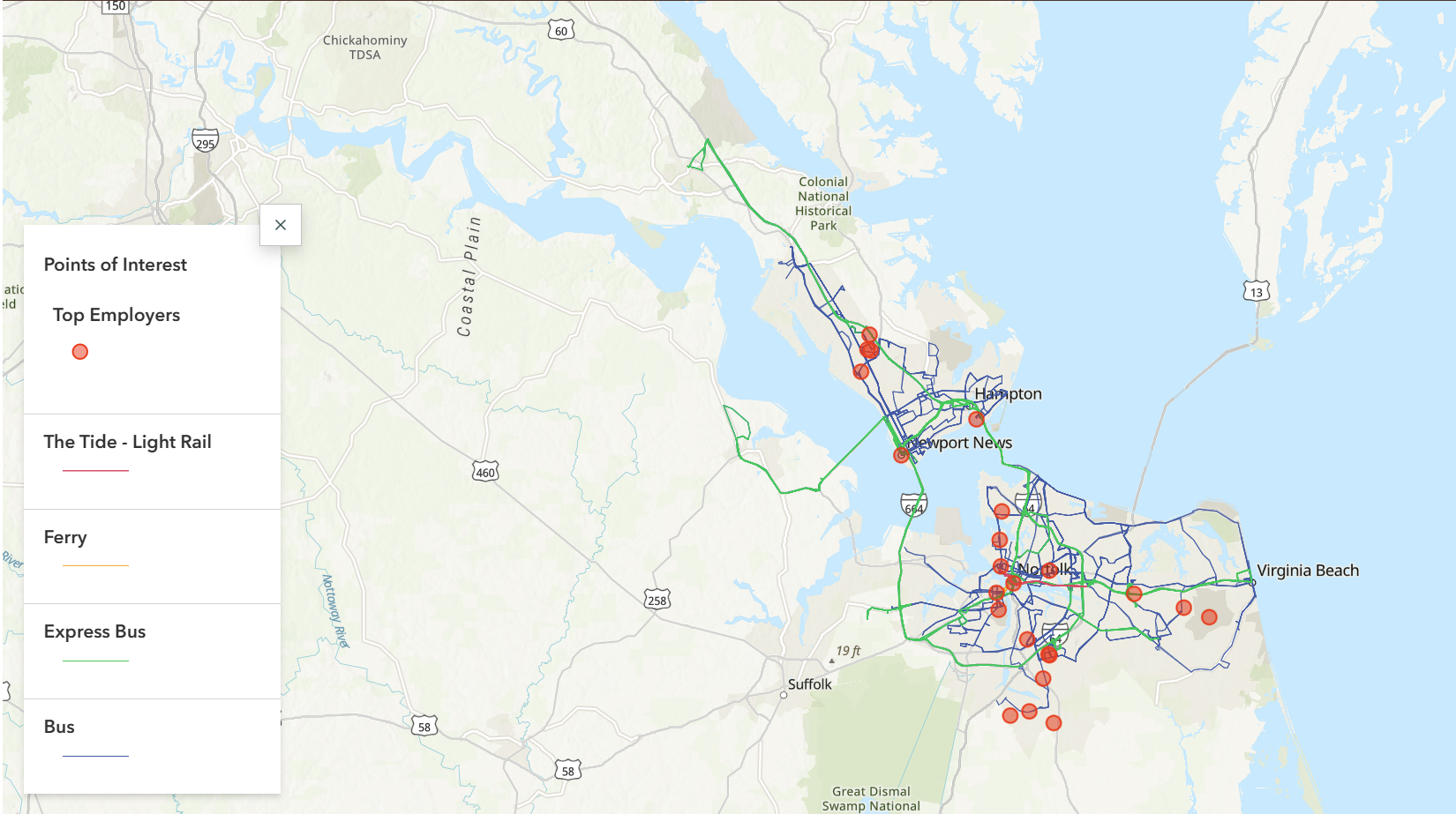Map with HRT transit lines