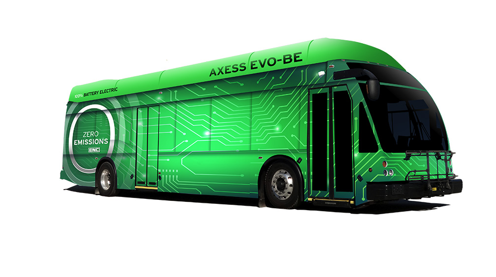 Bright green zero-emission AXESS EVO-BE bus 